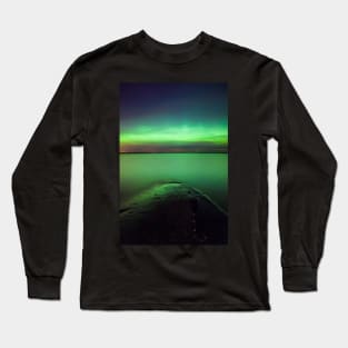 Northern lights glow over lake Long Sleeve T-Shirt